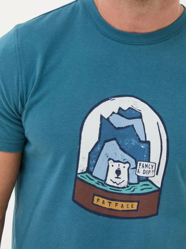Fat Face Loungewear Men Teal Blue 100 Cotton Bear Snow Globe TShirt