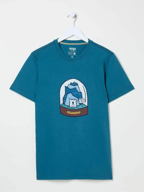 Fat Face Loungewear Men Teal Blue 100 Cotton Bear Snow Globe TShirt