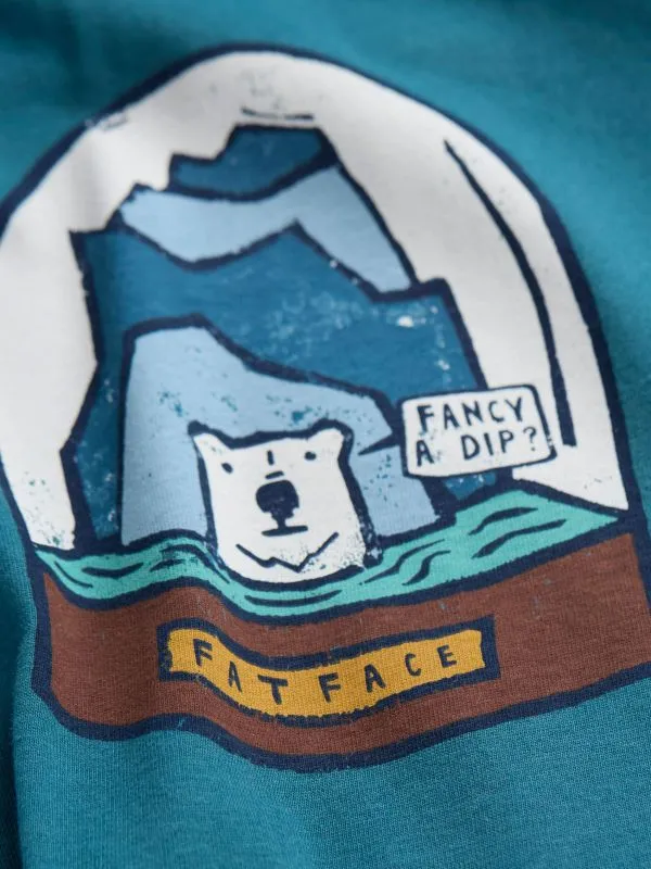 Fat Face Loungewear Men Teal Blue 100 Cotton Bear Snow Globe TShirt