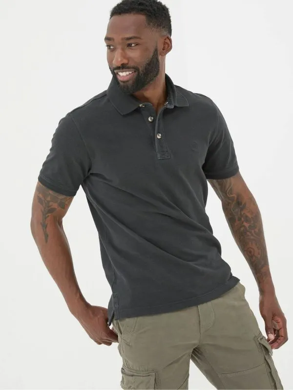 Fat Face Polo Shirts Men Black Pique Polo Shirt
