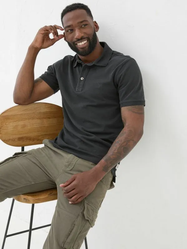 Fat Face Polo Shirts Men Black Pique Polo Shirt
