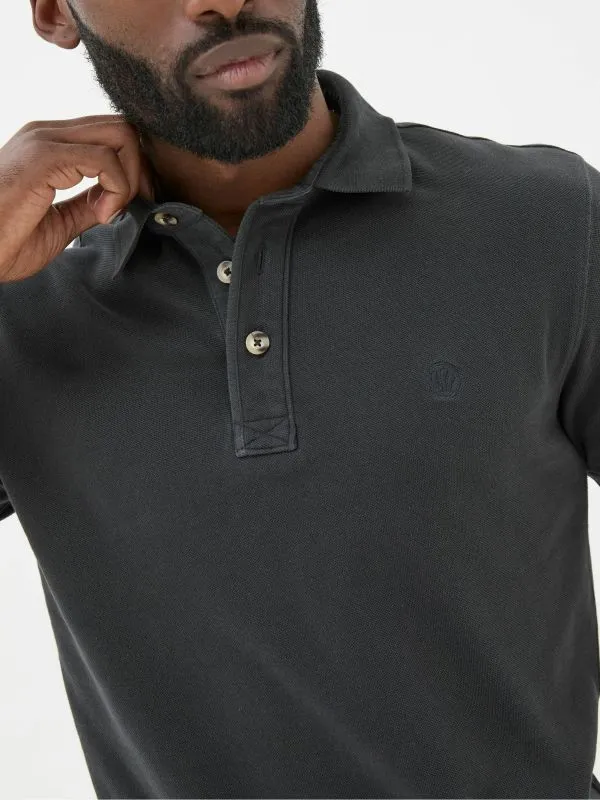 Fat Face Polo Shirts Men Black Pique Polo Shirt