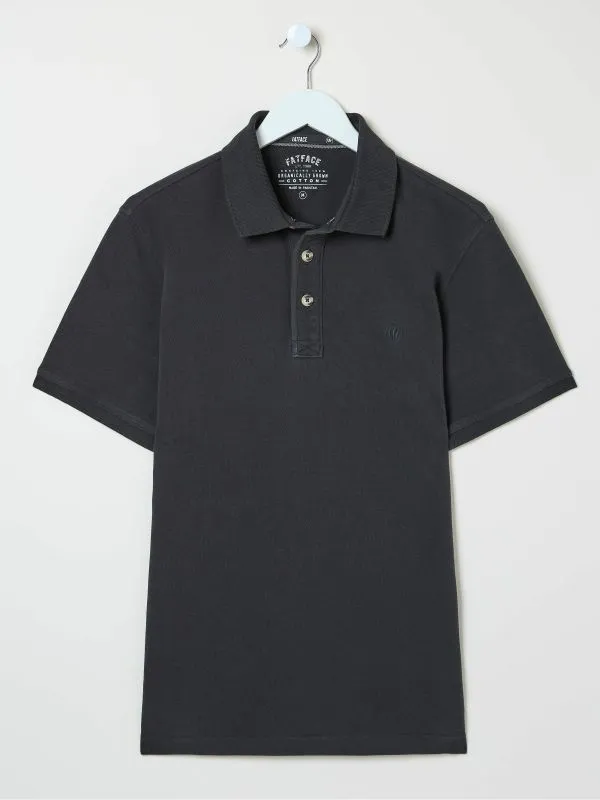 Fat Face Polo Shirts Men Black Pique Polo Shirt