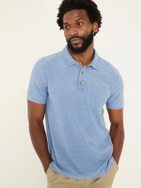Fat Face Polo Shirts Men Indigo Blue 100 Cotton Perranporth Stripe Polo Shirt