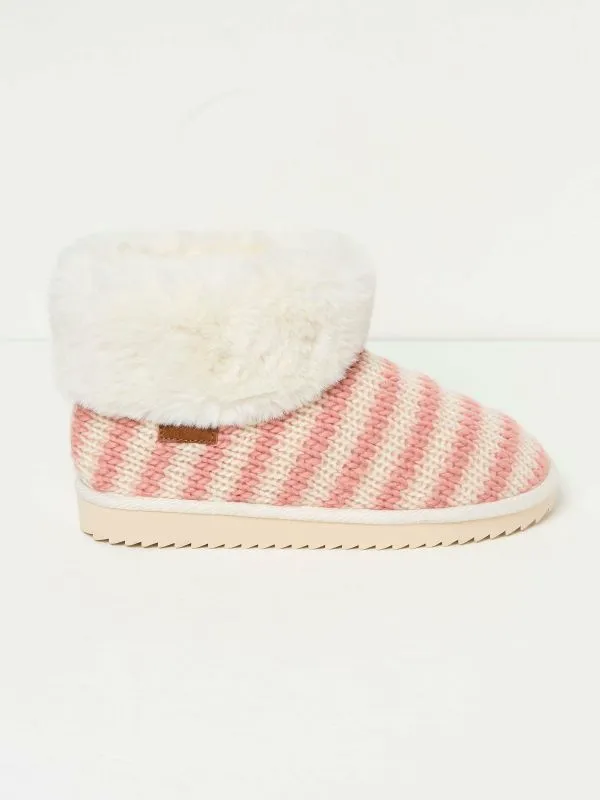 Fat Face Pyjamas and Nightwear Women Pink Fur Cuff Knitted Slipper Boot