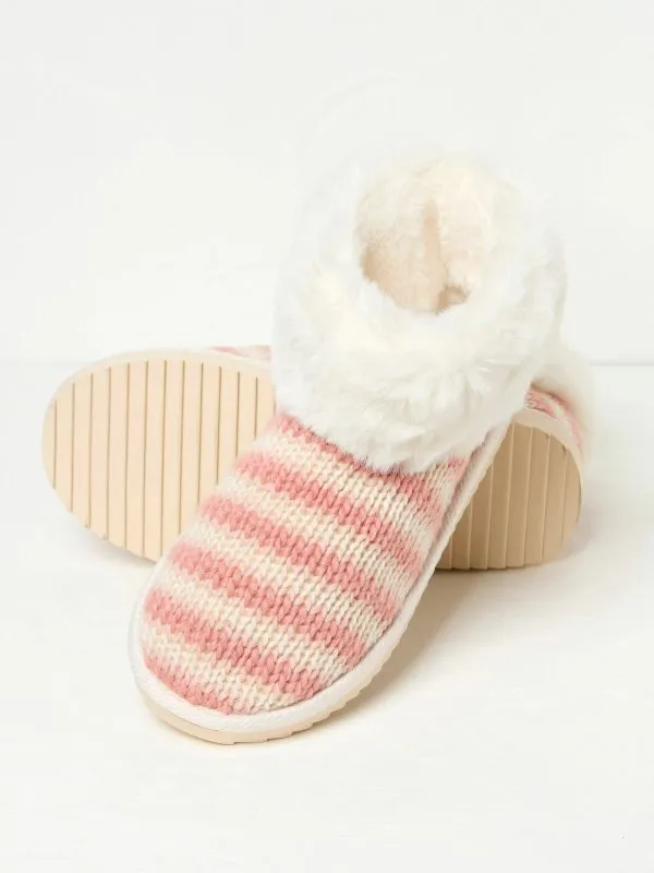 Fat Face Pyjamas and Nightwear Women Pink Fur Cuff Knitted Slipper Boot