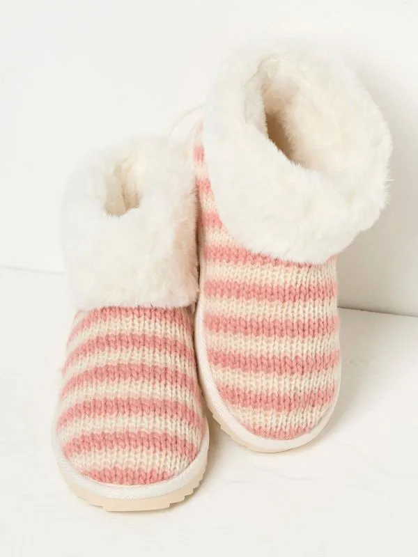 Fat Face Pyjamas and Nightwear Women Pink Fur Cuff Knitted Slipper Boot