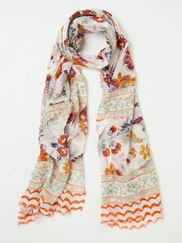 Fat Face Scarves Women Ivory Wilding Printed Lightweight Scarf