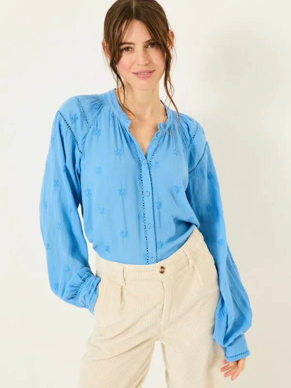 Fat Face Shirts and Blouses Women Bright Blue Orla Embroidered Blouse