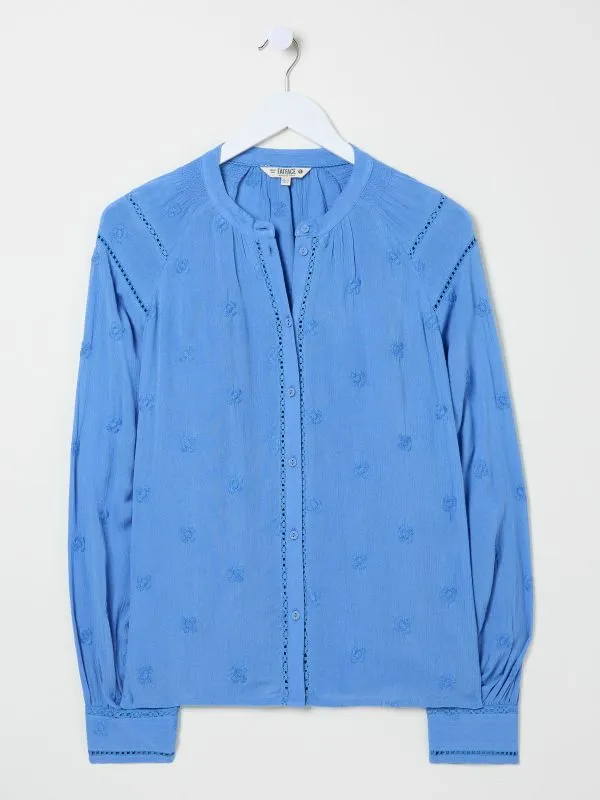 Fat Face Shirts and Blouses Women Bright Blue Orla Embroidered Blouse