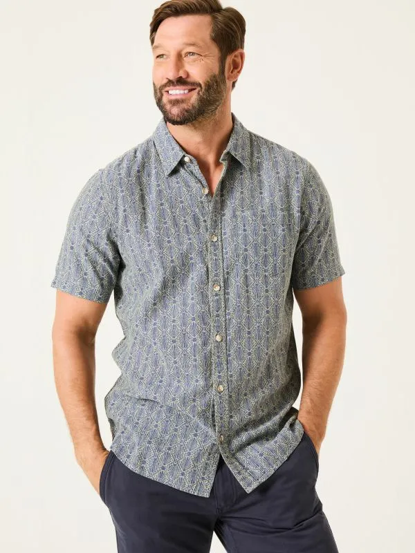 Fat Face Shirts Men Blue Short Sleeve Deco Print Shirt