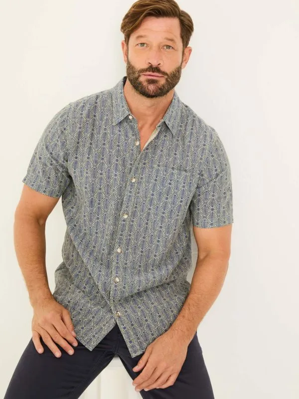 Fat Face Shirts Men Blue Short Sleeve Deco Print Shirt