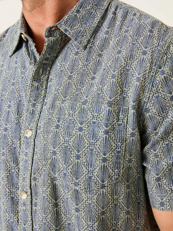 Fat Face Shirts Men Blue Short Sleeve Deco Print Shirt