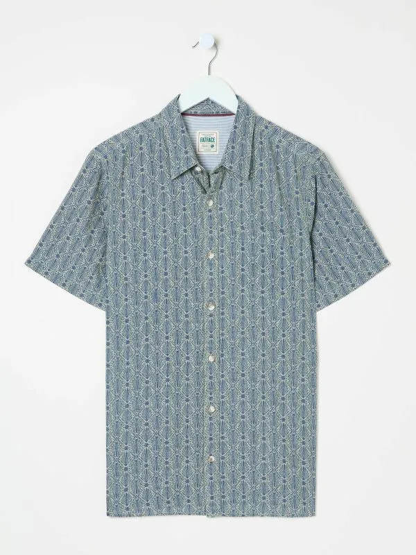 Fat Face Shirts Men Blue Short Sleeve Deco Print Shirt