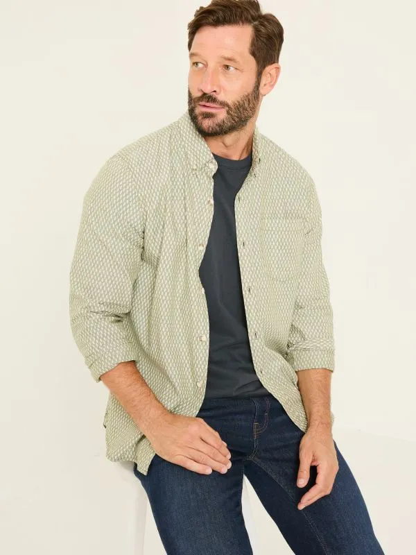 Fat Face Shirts Men Khaki Green 100 Cotton Geo Print Long Sleeve Shirt