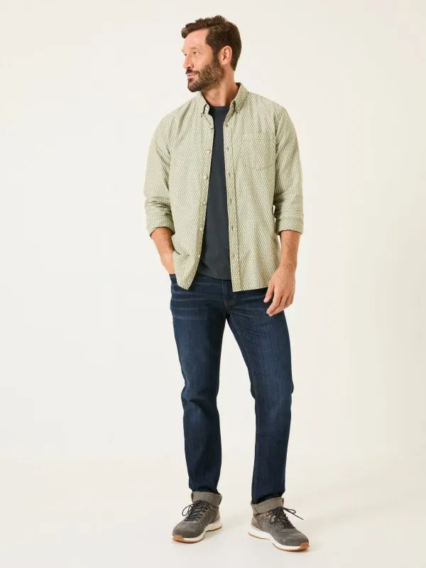 Fat Face Shirts Men Khaki Green 100 Cotton Geo Print Long Sleeve Shirt