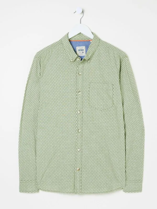 Fat Face Shirts Men Khaki Green 100 Cotton Geo Print Long Sleeve Shirt