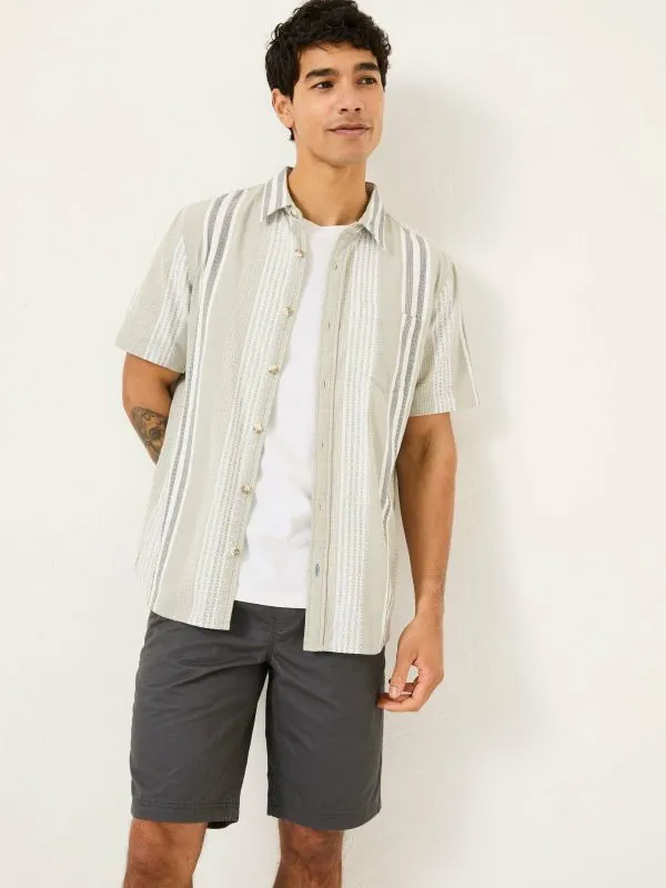 Fat Face Shirts Men Light Green 100 Cotton Short Sleeve Oask Stripe Shirt