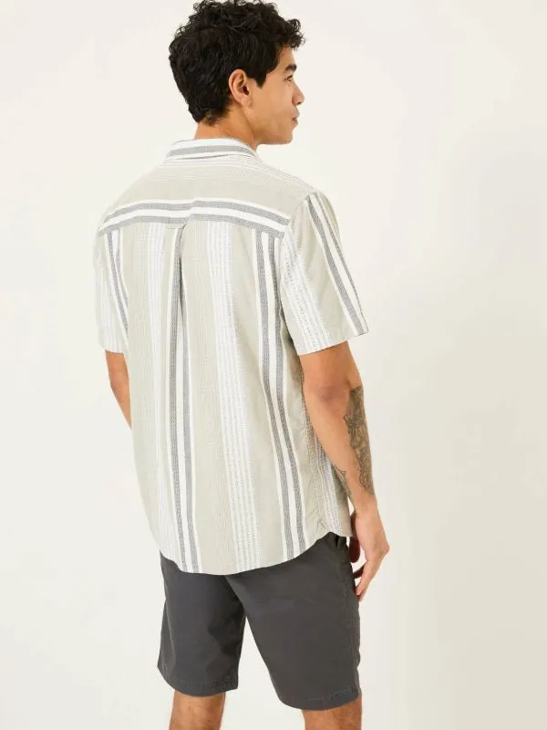 Fat Face Shirts Men Light Green 100 Cotton Short Sleeve Oask Stripe Shirt