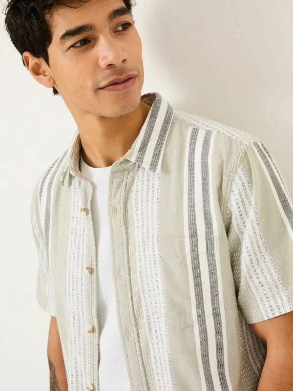 Fat Face Shirts Men Light Green 100 Cotton Short Sleeve Oask Stripe Shirt