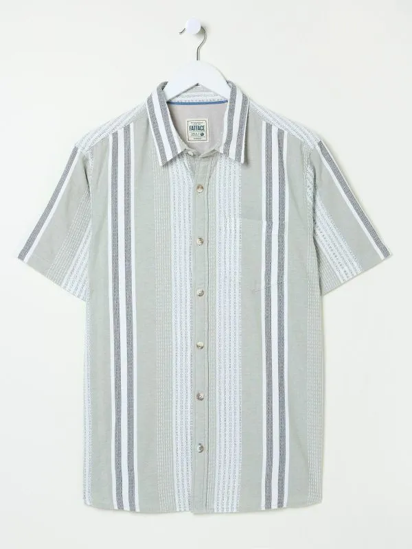 Fat Face Shirts Men Light Green 100 Cotton Short Sleeve Oask Stripe Shirt