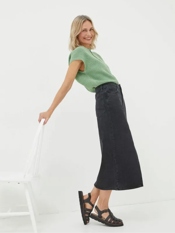 Fat Face Skirts Women Ava Black Denim Midi Skirt