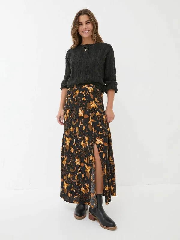 Fat Face Skirts Women Black Willa Floral Skirt