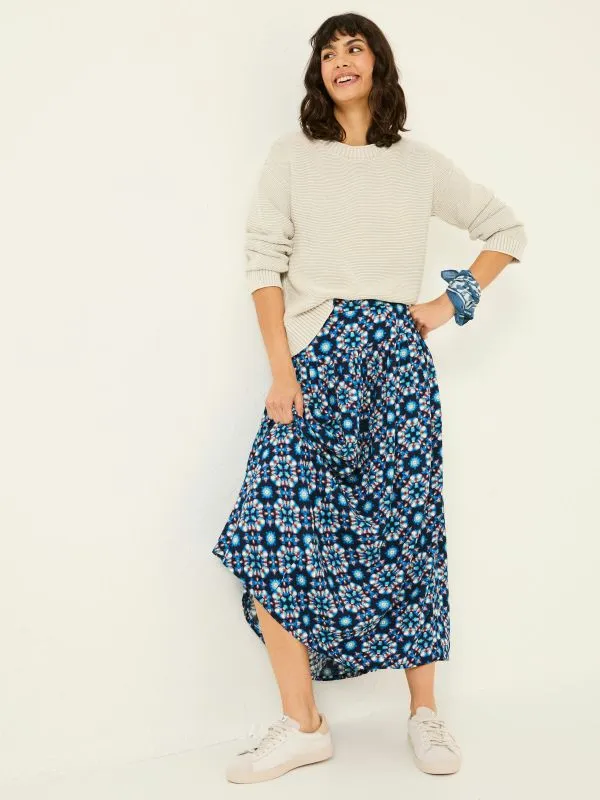 Fat Face Skirts Women Indigo Blue Jay Midi Skirt