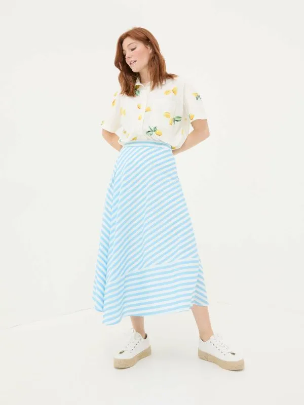 Fat Face Skirts Women Judes Blue Robyn Striped Midi Skirt
