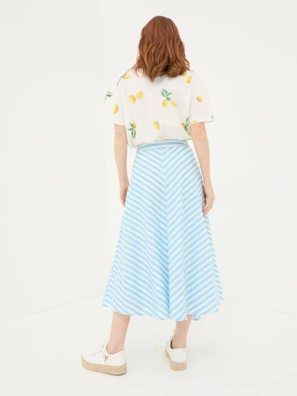 Fat Face Skirts Women Judes Blue Robyn Striped Midi Skirt