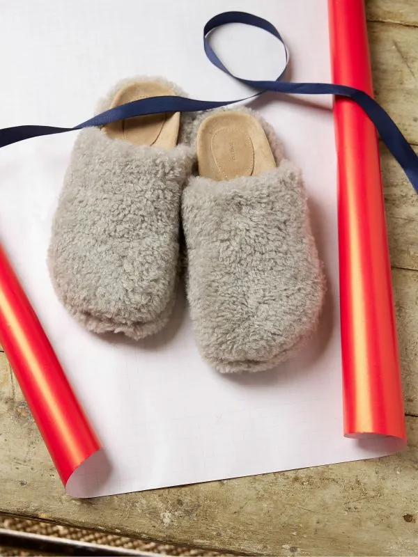 Fat Face Slippers Women Light Grey Borg House Shoes