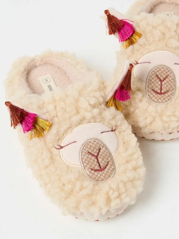 Fat Face Slippers Women Lila Ivory Llama Slippers