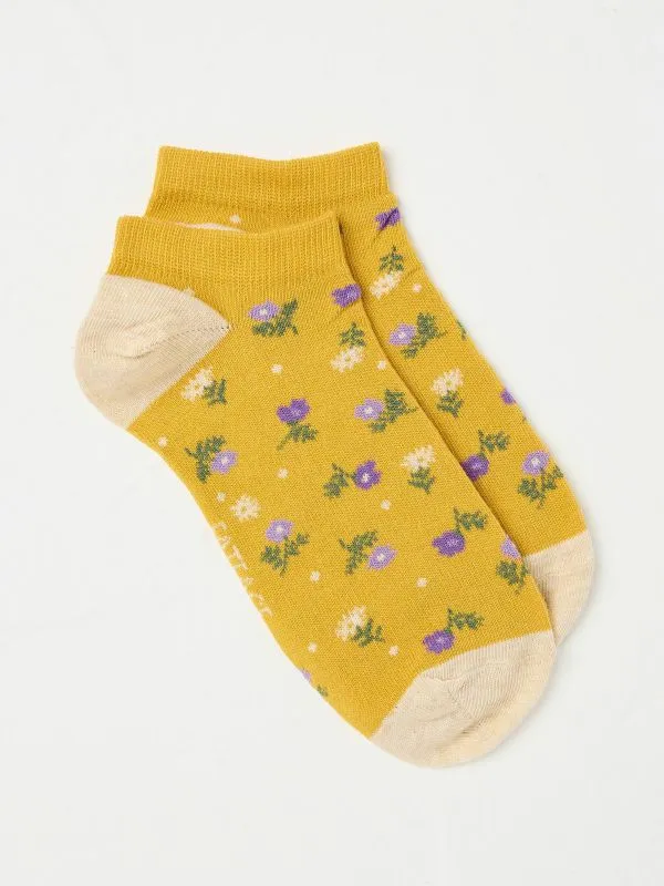Fat Face Socks Women Yellow Floral Trainers Socks