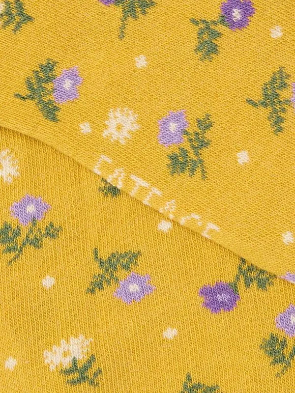 Fat Face Socks Women Yellow Floral Trainers Socks
