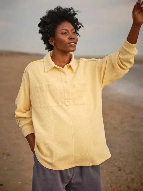 Fat Face Sweatshirts and Hoodies Women Yellow Sage Waffle Overhead 100 Organic Cotton Top