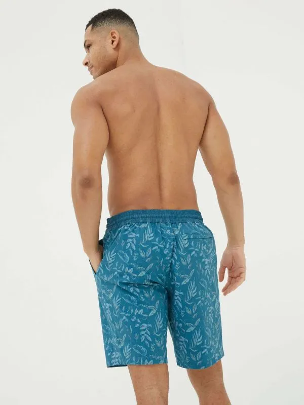 Fat Face Swimwear Men Camber Blue Leaf Print Swim Shorts