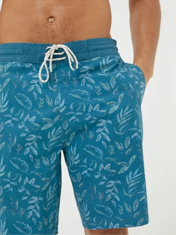 Fat Face Swimwear Men Camber Blue Leaf Print Swim Shorts