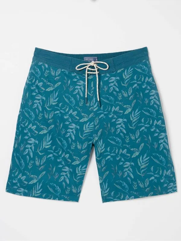 Fat Face Swimwear Men Camber Blue Leaf Print Swim Shorts