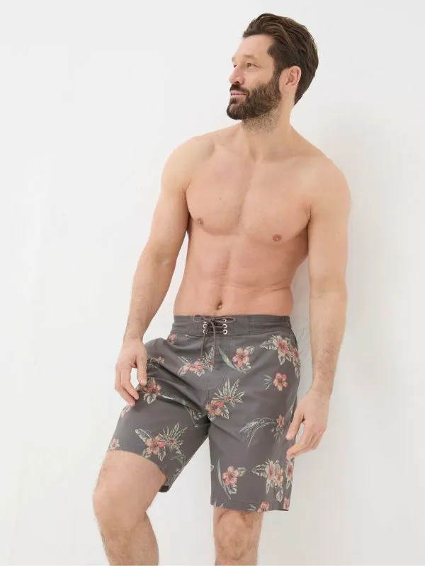 Fat Face Swimwear Men Camber Brown Hibiscus Swim Shorts
