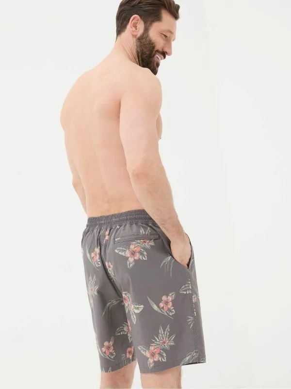 Fat Face Swimwear Men Camber Brown Hibiscus Swim Shorts