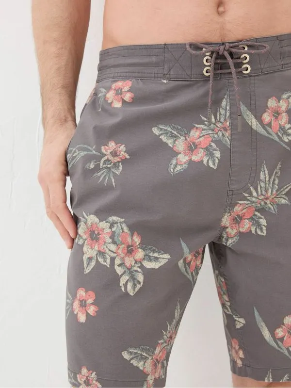 Fat Face Swimwear Men Camber Brown Hibiscus Swim Shorts