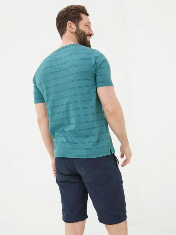 Fat Face Tall Collection Men Blue Short Sleeve Stripe Henley TShirt