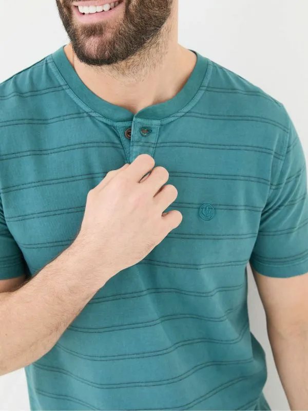Fat Face Tall Collection Men Blue Short Sleeve Stripe Henley TShirt