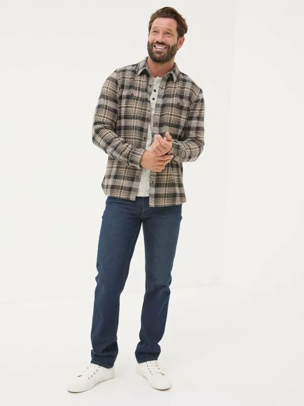 Fat Face Tall Collection Men Brown Long Sleeve Upton Check 100 Cotton Shirt