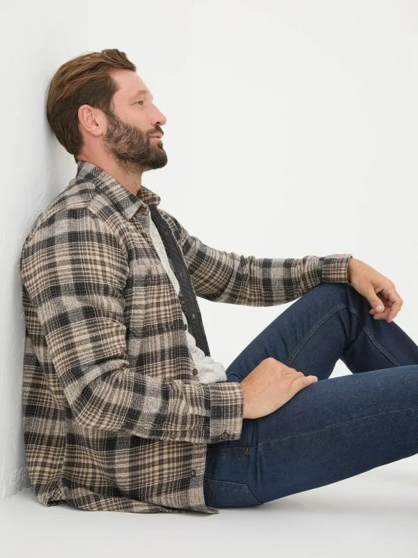 Fat Face Tall Collection Men Brown Long Sleeve Upton Check 100 Cotton Shirt