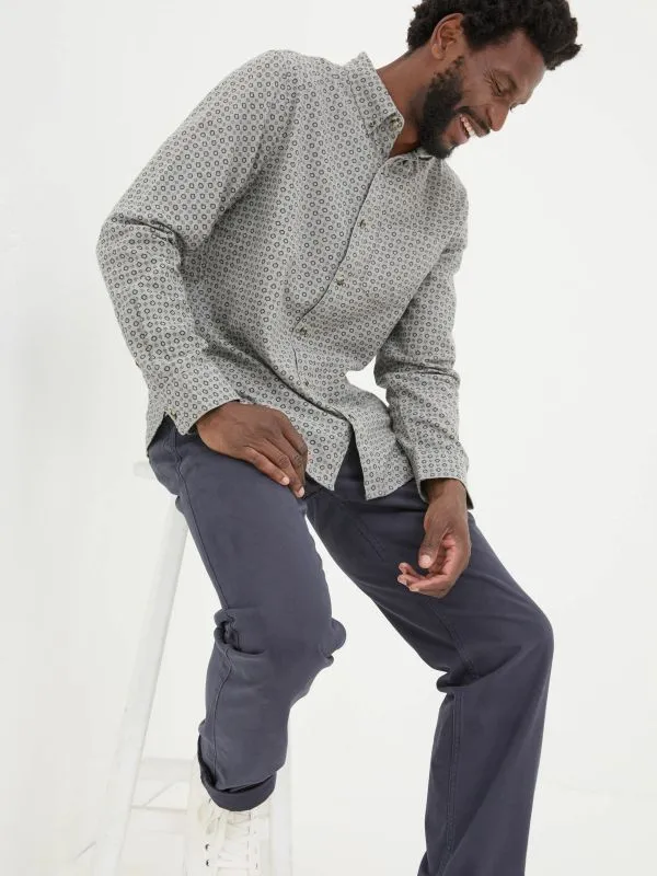 Fat Face Tall Collection Men Light Grey Long Sleeve Geo Print 100 Cotton Shirt Fat Face Tall Collection Men Light Grey Long Sleeve Geo Print 100 Cotton Shirt