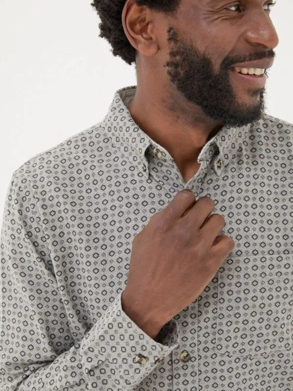 Fat Face Tall Collection Men Light Grey Long Sleeve Geo Print 100 Cotton Shirt Fat Face Tall Collection Men Light Grey Long Sleeve Geo Print 100 Cotton Shirt