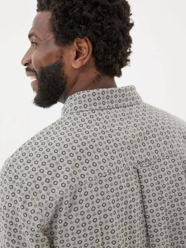 Fat Face Tall Collection Men Light Grey Long Sleeve Geo Print 100 Cotton Shirt Fat Face Tall Collection Men Light Grey Long Sleeve Geo Print 100 Cotton Shirt
