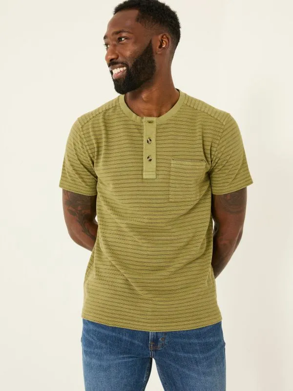 Fat Face Tops and TShirts Men Light Green Overdye Stripe Henley Tshirt
