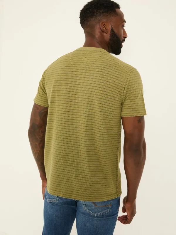 Fat Face Tops and TShirts Men Light Green Overdye Stripe Henley Tshirt